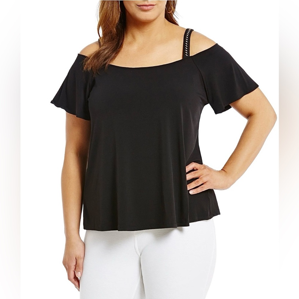 MICHAEL KORS Stud Strap Flutter Cold
Shoulder Top in Black